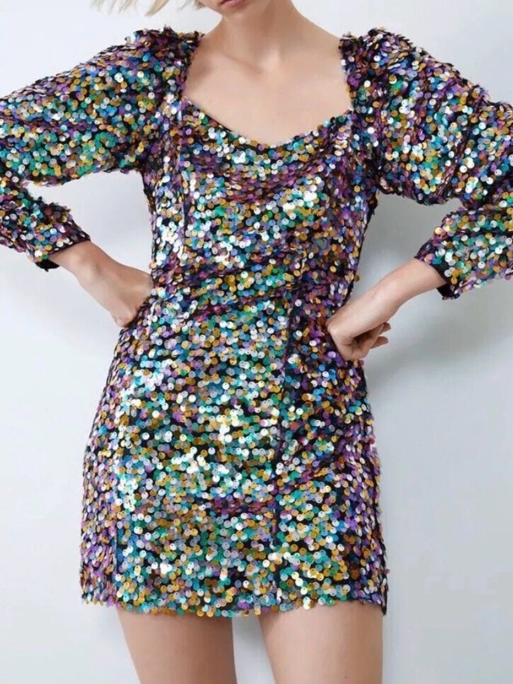 Zara long sleeve multicolored sequin mini dress size XXL